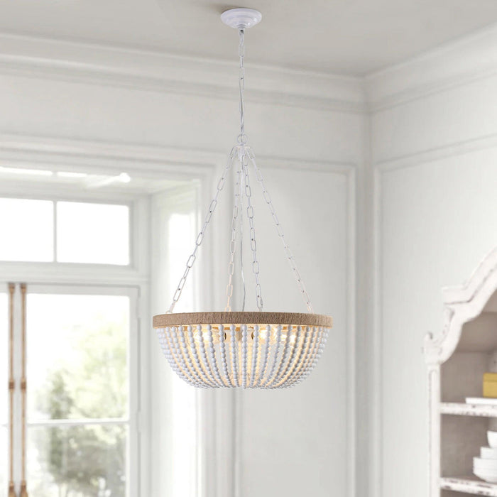 Bohemian style Wood Beaded Chandelier Oak White - DTYStore