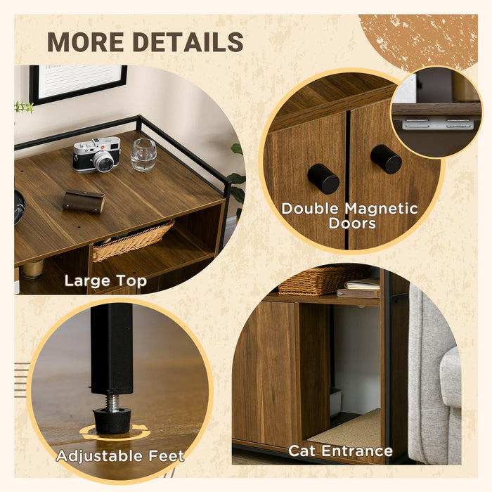 Cat litter box cabinet, Hidden Cat Litter Box with Scratching Pad, Storage, Double Doors, Furniture Style, Brown