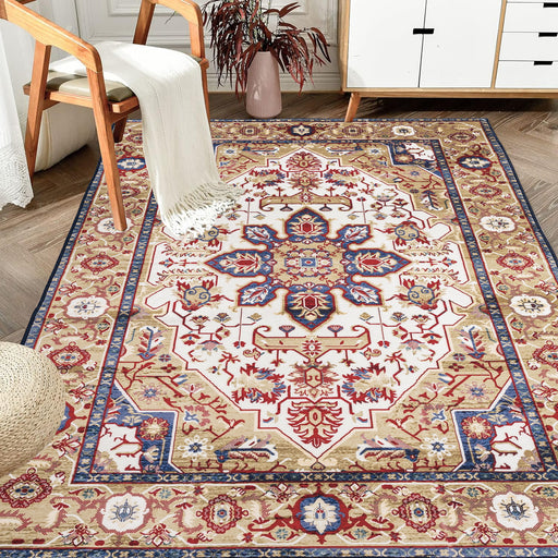 Area Rug 6x9 Vintage Bohemia Large Persian Non-slip Washable Rug For Living Room Kitchen Bedroom Living Room Flower Design Blue/Gold - DTYStore
