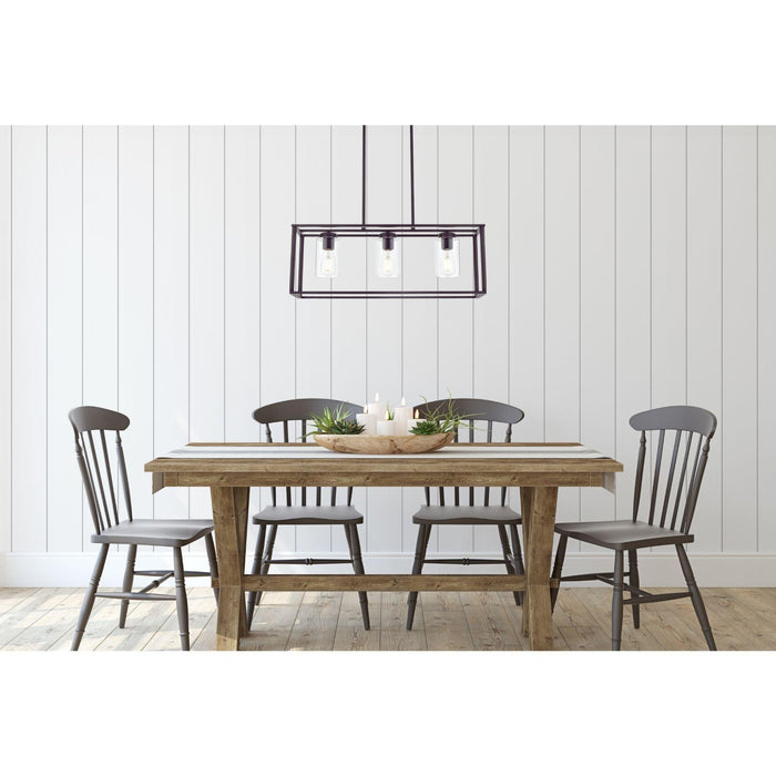 Contemporary Chandeliers Black 3 Light Modern Dining Room Lighting Fixtures Hanging, Kitchen Island Cage Linear Pendant Lights Farmhouse Flush Mount Ceiling Light with Glass Shade