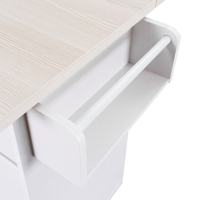 Kitchen Island with Trash Can Storage Cabinet, Kitchen Cart with Drop Leaf, Spice Rack, Towel Rack and Drawer, Rolling Kitchen Island on Wheels with Adjustable Shelf, White - DTYStore