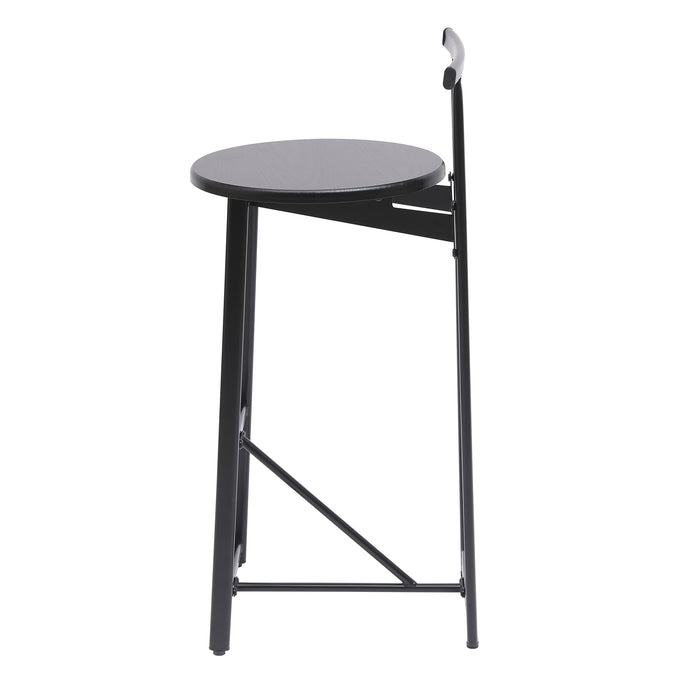 27''H Barstool Set of 3 Wooden Round Bar Stools with Footrest Modern Kitchen Chairs for Counter (Black & Black) - DTYStore