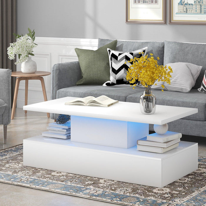 ON-TREND Coffee Table Cocktail Table Modern Industrial Design with LED lighting, 16 colors with a remote control, White