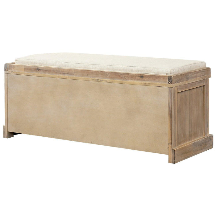 Rustic Storage Bench with 3 Removable Classic Rattan Baskets and Cushion