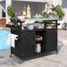 Outdoor Kitchen Island, Rolling Bar Cart & Storage Cabinet, Farmhouse Solid Wood Outdoor Grill Table with Stainless Steel Top, Spice Rack , Towel Rack for Kitchen & Barbecue, Black - DTYStore
