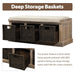 Rustic Storage Bench with 3 Removable Classic Rattan Baskets and Cushion