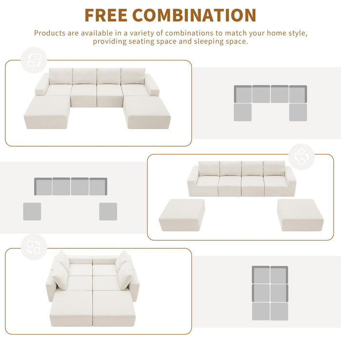 110*72" Modular U Shaped Sectional Sofa,Luxury Chenille Floor Couch Set,Upholstered Indoor Furniture,Foam-Filled Sleeper Sofa Bed for Living Room,Bedroom,Free Combination,3 Colors