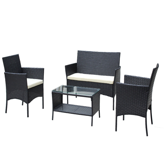 4 PC Rattan Patio Furniture Set Outdoor Patio Cushioned Seat Wicker Sofa (Beige Cushion) - DTYStore