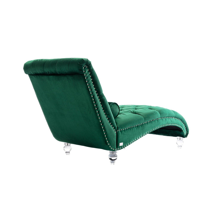 COOMORE Velvet Chaise Lounge Indoor,Button-Tufted Upholstered Chaise Lounge Chair with Pillow for Bedroom Living Room Office (Emerald Velvet)