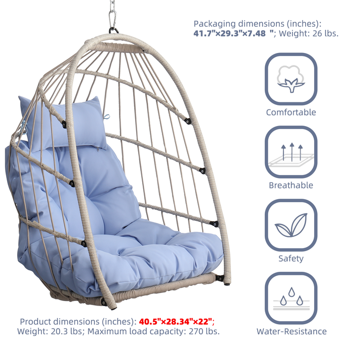 Outdoor garden rattan egg swing chair hanging chair PE hanging chair blue - DTYStore