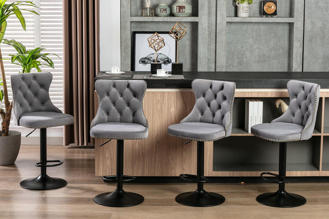 A&A Furniture,Swivel Velvet Barstools Adjusatble Seat Height from 25-33 Inch,17.7 inch base, Modern Upholstered Bar Stools with Backs Comfortable Tufted for Home Pub and Kitchen Island,Gray,Set of 2