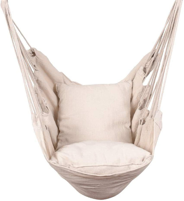 Hammocks Hanging Rope Hammock Chair Swing Seat with Two Seat Cushions and Carrying Bag, Natural - DTYStore