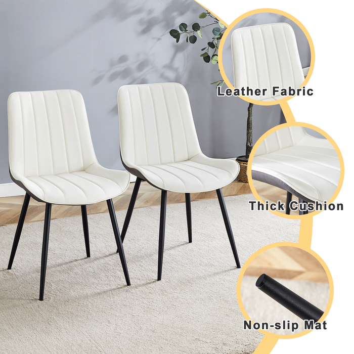 Extended Seat Cushion PU Dining Chair Set - Four Pieces.Smooth line design.Can integrate well into various modern home decoration styles.White and Dark Gray Splicing Colors. - DTYStore
