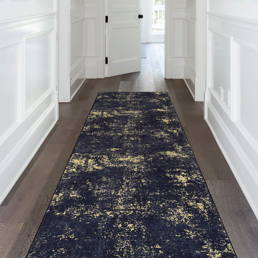 DTY Signature 2'6''x10' Runner, Washable Rug, Low-Pile, Non-Slip, Non-Shedding, Foldable, Kid & Pet Friendly - Area Rugs for living room, bedroom, kitchen, dining room rug (Black/Gold, 2'6''x10') - DTYStore