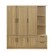 3 Door Wooden Storage Wardrobe for Dedroom with Shelves and 2 Drawers, Side Storage Shelves,Nature - DTYStore