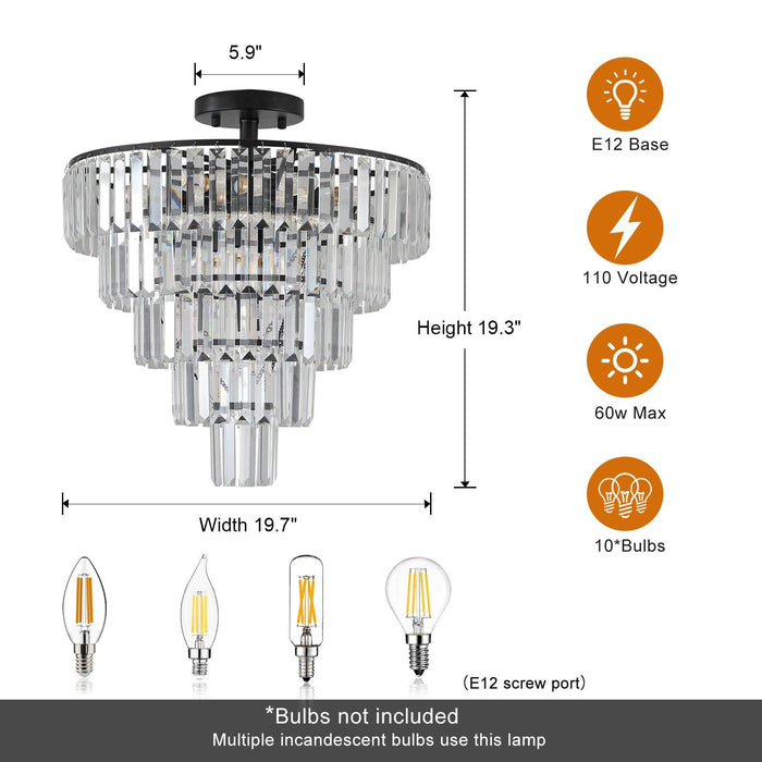 Black large crystal chandelier, modern style chandelier, dining room, living room, bedroom (Bulbs Not Included) - DTYStore
