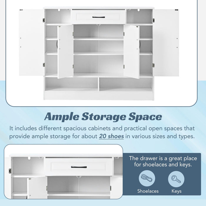 Sleek and Modern Shoe Cabinet with Adjustable Shelves, Minimalist Shoe Storage Organizer with Sturdy Top Surface, Space-saving Design Side Board for Various Sizes of Items, White