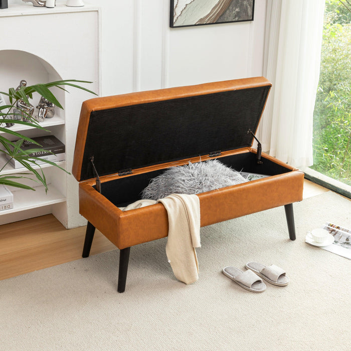 Storage Bench with Storage Bench for Bedroom End of Bed Bench Foot of Bed Bench Entryway Bench Storage Ottoman Bench 43.3" W x 17.7" Brown Leather Bench