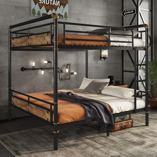 Queen over Queen Metal Bunk Bed, Industrial Detachable Bunkbeds with Safety Guard Rails for Teens, Black(Old SKU W2580S00006) - DTYStore