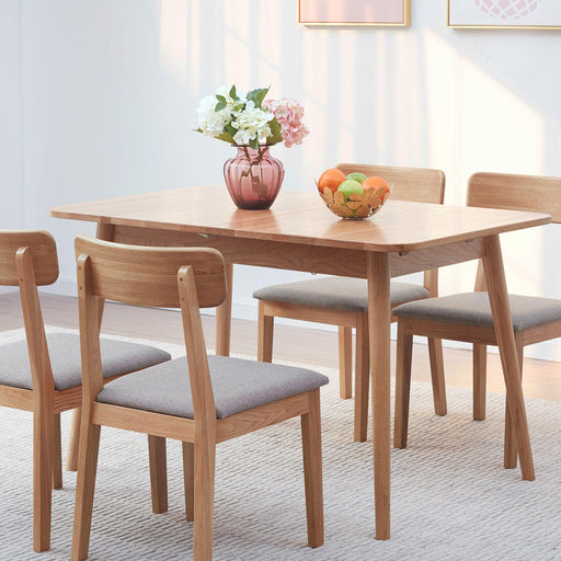 Natural solid oak round corner diagonal leg telescopic table 1.2-1.6m, for 6-8 people to meet 
 Dining table wood (light color) - DTYStore