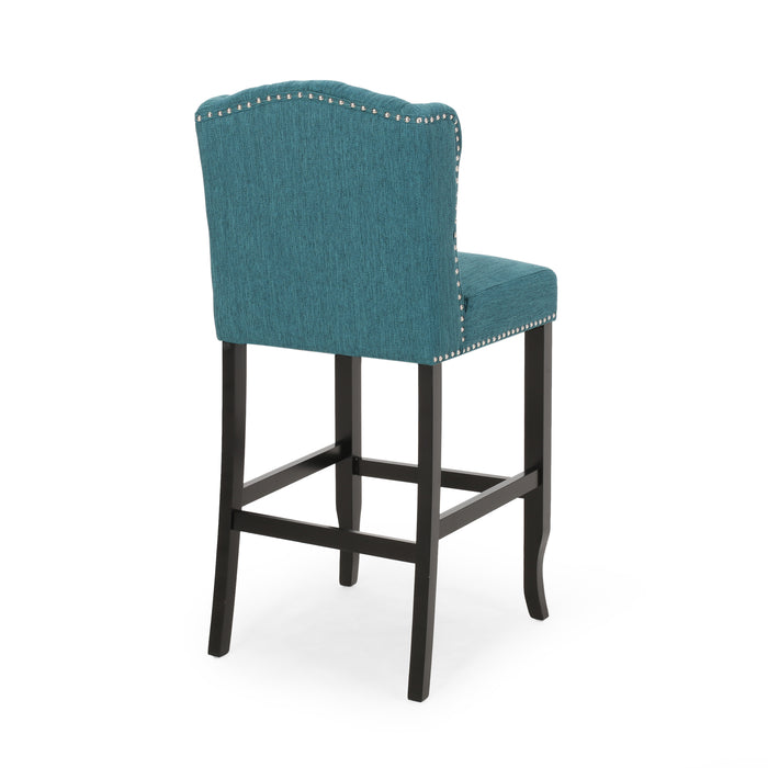 Vienna Contemporary Fabric Tufted Wingback 31 Inch Counter Stools, Set of 2, Teal and Dark Brown - DTYStore