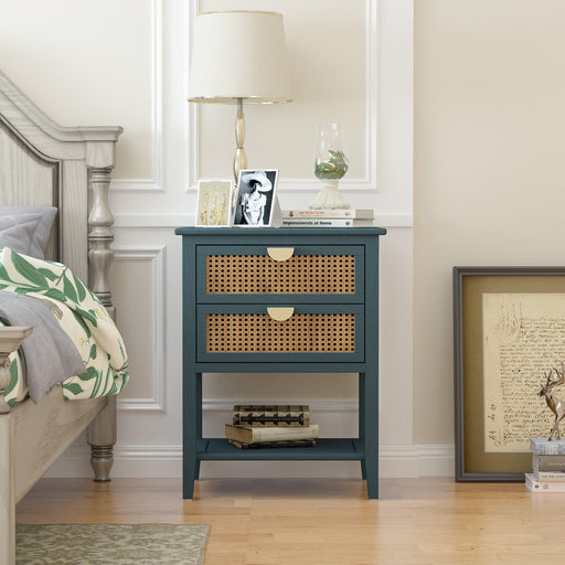 2 Drawer Side table,Naturel Rattan,End table,Suitable for bedroom, living room, study - DTYStore