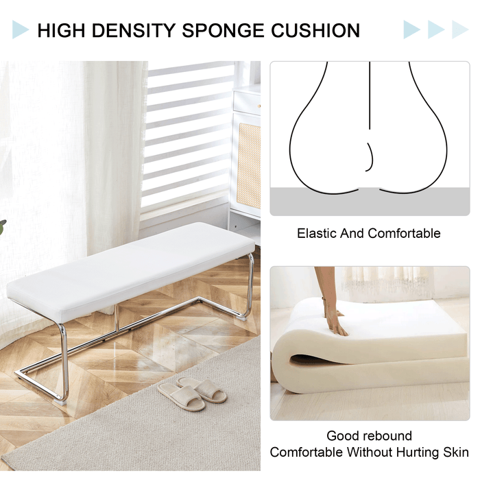 White Shoe Changing Stool, Silver Metal Legs, Sofa Stool Dining Chair, suitable for bedroom ,fitting room, storage room, dining room, living room.