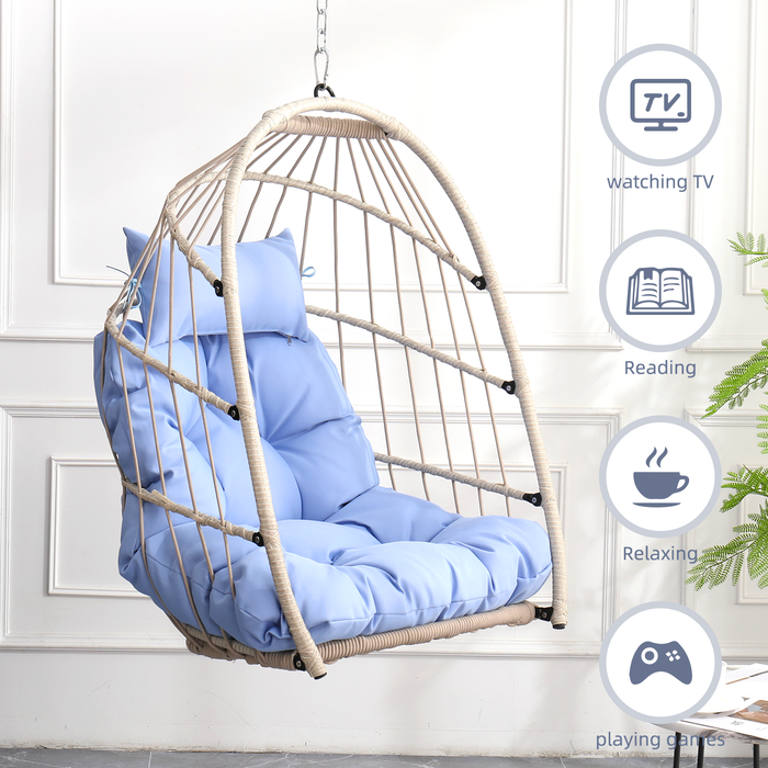 Outdoor garden rattan egg swing chair hanging chair PE hanging chair blue - DTYStore