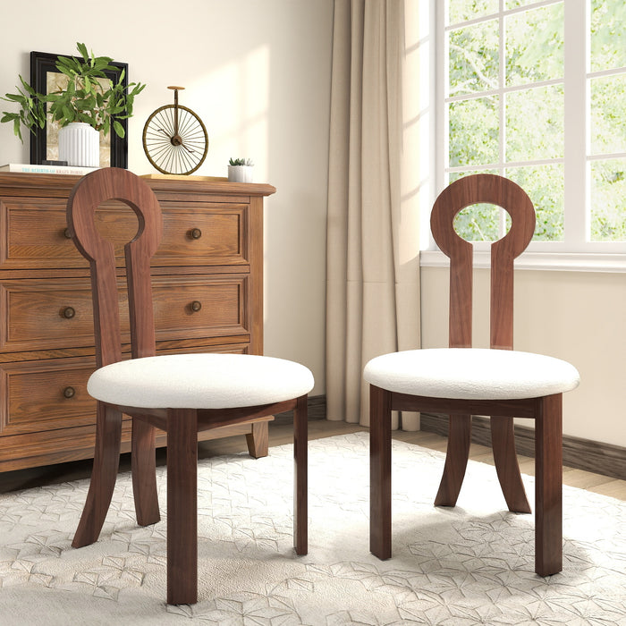 Vintage Rubber Solid Wood Dining Chair, Sheep Plush Dining Chair, Armless Dining Chair, Suitable For Small Home Dressing Room Model Room, Natural(Set Of 2) - DTYStore