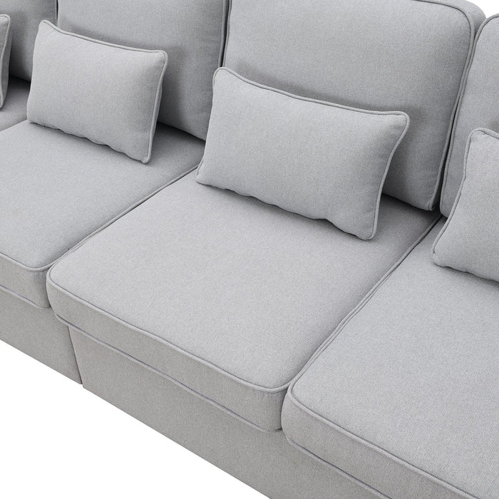 Modern Linen Fabric Sofa with Armrest Pockets and Pillows, Minimalist Style Couch