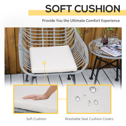 Outsunny 3 Piece Patio Set, Outdoor Bistro Furniture, PE Rattan Wicker Table and Chairs, Cushioned, Hand Woven, Modern Look with Tempered Glass for Garden, Porch, Pool, Backyard, Cream White - DTYStore