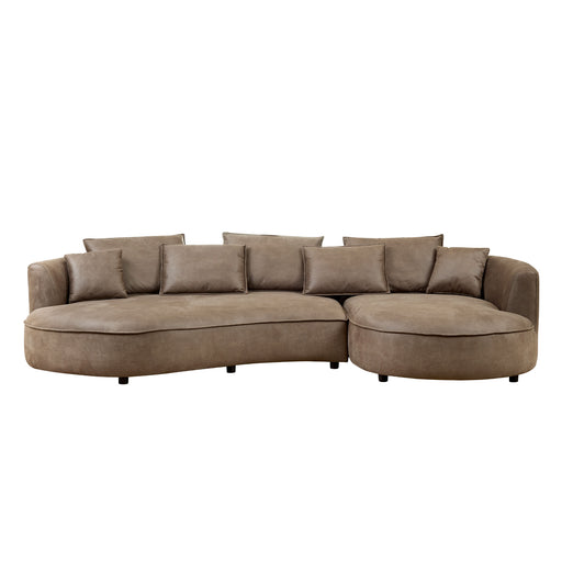 128.74 Inch Modern Sectional Curved Sofa Couch for Living Room,Leathaire Upholstered 5-Seat Sofa Couch, Technology Cloth Couch Set for Apartment Office,Brown - DTYStore