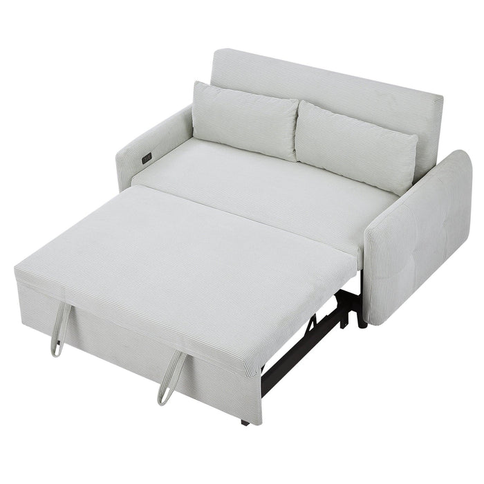 57.48" Pull-out Sofa Bed Convertible Couch 2 Seat Loveseat Sofa Modern Sleeper Sofa with Two Throw Pillows and USB Ports for Living Room, Light Blue