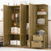 3 Door Wooden Storage Wardrobe for Dedroom with Shelves and 2 Drawers, Side Storage Shelves,Nature - DTYStore