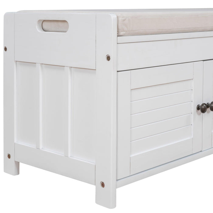 Storage Bench with 3 Shutter-shaped Doors, Removable Cushion and Hidden Storage Space