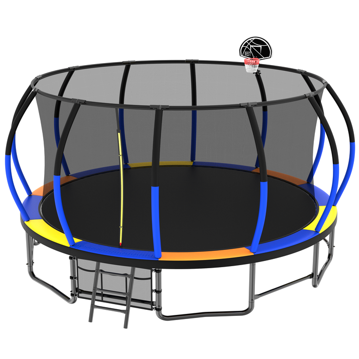 16FT Trampoline with EnclosureRecreational Trampolines with Ladder and AntiRust Coating, ASTM Approval Outdoor Trampoline for Kids - DTYStore