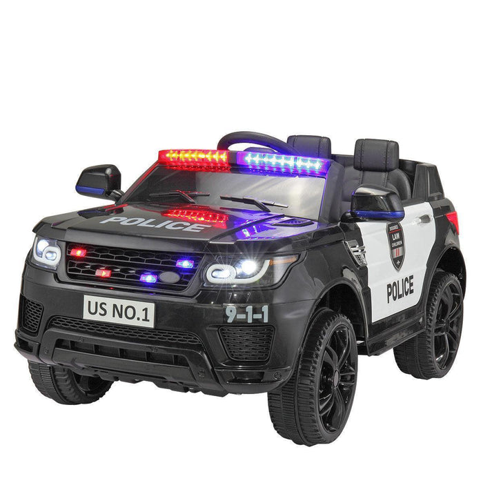 12V Kid Ride on Police Car with Parental Remote Control, Battery Powered Truck with Siren, Lights, Music, Spring Suspension Black