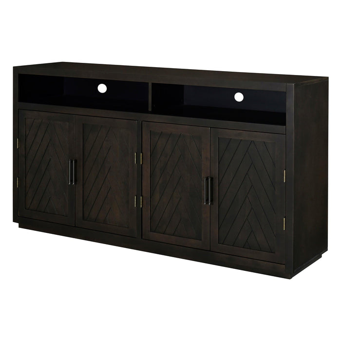 TREXM 4-door Classic Sideboard with Open Storage and Adjustable Shelves Perfect for kitchens, living rooms (Grey Brown)