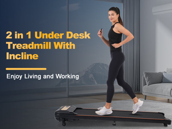 Wood Grain Decoration Walking Pad Under Desk Treadmill for Home Office -2.5HP Walking Treadmill With Incline 0.5-4MPH 300LBS Capacity Treadmill for Walking Running - Remote Control - DTYStore