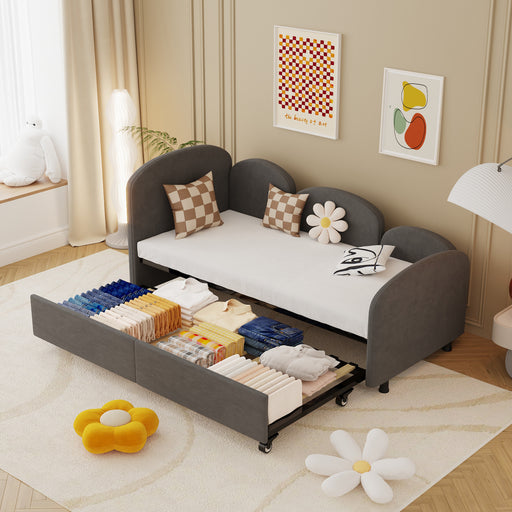Twin Size Twin Size Bed frames With An Another Bed frame, Velvet Upholstered Daybed, Modern Sofa Bed Daybed Frame for Bedroom Living Room, Suitable for Living Room, Kids Room, Bedroom (Ddry Gray) - DTYStore
