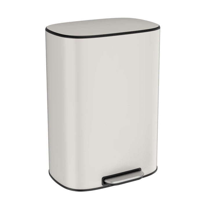 13 Gallon 50L Kitchen Foot Pedal Operated Soft Close Trash Can - Stainless Steel Ellipse Bin White