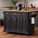 54inch Large Kitchen Island with Rubber Wood Drop Leaf, Embossed Texture Rolling Kitchen Cart on 4 Wheels with 4 Doors and 3 Drawers, Kitchen Island with Storage for Kitchen, Dining Room,Black - DTYStore
