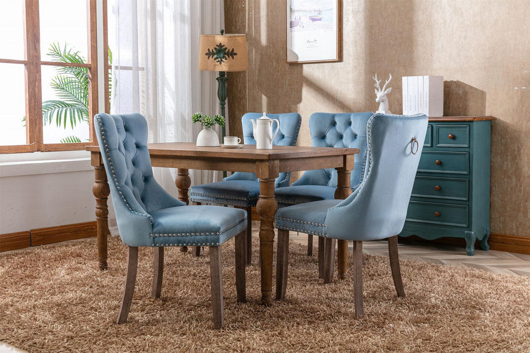 Nikki Collection Modern, High-end Tufted Solid Wood Contemporary Velvet Upholstered Dining Chair with Wood Legs Nailhead Trim 2-Pcs Set,Light Blue