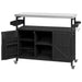 Outdoor Kitchen Island, Rolling Bar Cart & Storage Cabinet, Farmhouse Solid Wood Outdoor Grill Table with Stainless Steel Top, Spice Rack , Towel Rack for Kitchen & Barbecue, Black - DTYStore