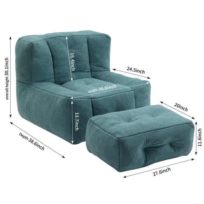 Fluffy bean bag chair, comfortable bean bag for adults and children, super soft lazy sofa chair with memory foam and ottoman, indoor modern focus bean bag chair for living room, bedroom, apartment - DTYStore