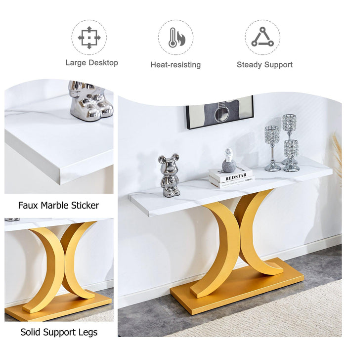 A modern minimalist style foyer table with white tabletop, gold bracket, and bottom plate, enhancing the beauty and artistic atmosphere of the home, suitable for the foyer FXG