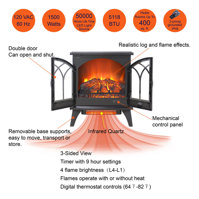 24 inch 3D Flame Electric Infrared Quartz Fireplace Stove with remote control - DTYStore