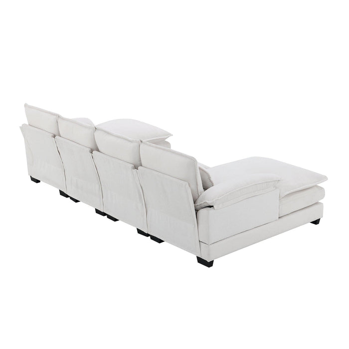 Modern U-shaped Sectional Sofa with Waist Pillows, Sleeper Couch with Chaise Lounge,6-seat Upholstered Symmetrical Sofa