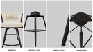 26' Bar Chair Linen Woven Bar Stool Set of 2,Black legs Barstools No Adjustable Kitchen Island Chairs,360 Swivel Bar Stools Upholstered Bar Chair Counter Stool Arm Chairs with Back Footrest (White) - DTYStore