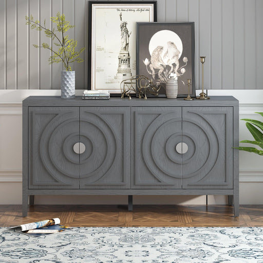 Retro Sideboard Door with Circular Groove Design and Round Metal Door Handle for Entrance, Dining Room, Living Room - DTYStore